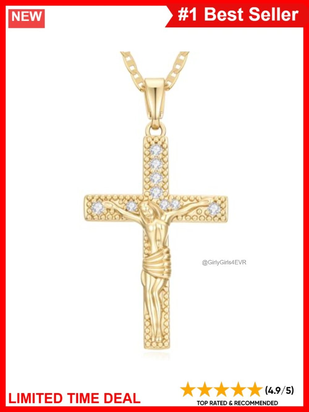 14K Gold Plated Cross Necklace Twisted Infinity Pendant Religious Jewelry Womens